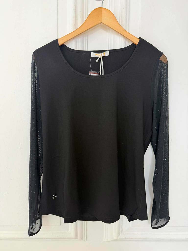 Malissa J Mesh Sleeve Top - Jet Black