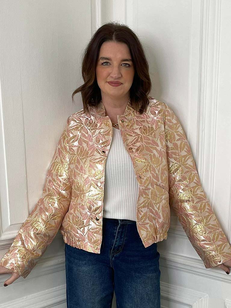 Metallic Jungle Leaf Bomber Jacket