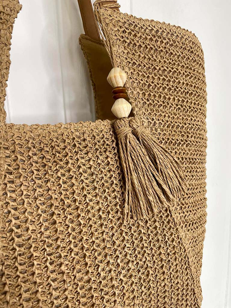 Raffia Tote Bag - Caramel