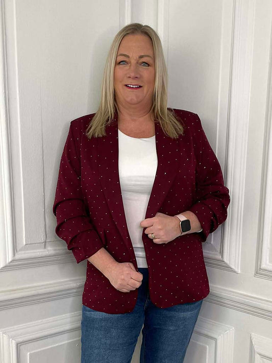 Studded Blazer - Burgundy