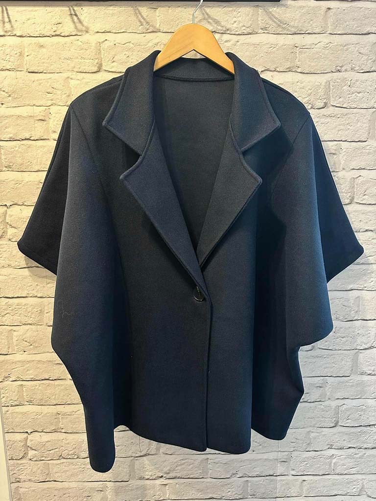 Button Cape Jacket - Navy