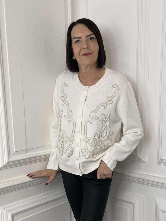 Malissa J Bijou Cardigan - Winter White
