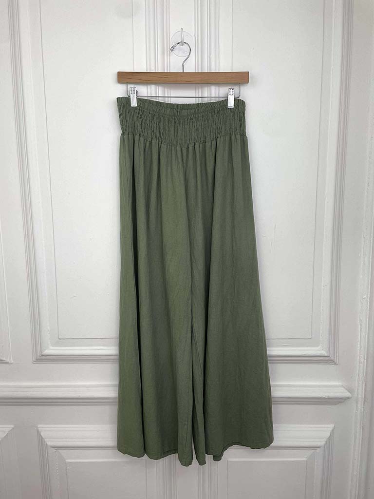 Linen & Cotton Palazzos - Khaki