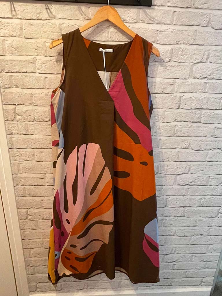 Palm Print Shift Dress - Chocolate