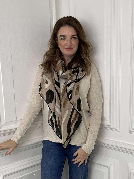 Animal Print Scarf - Latte