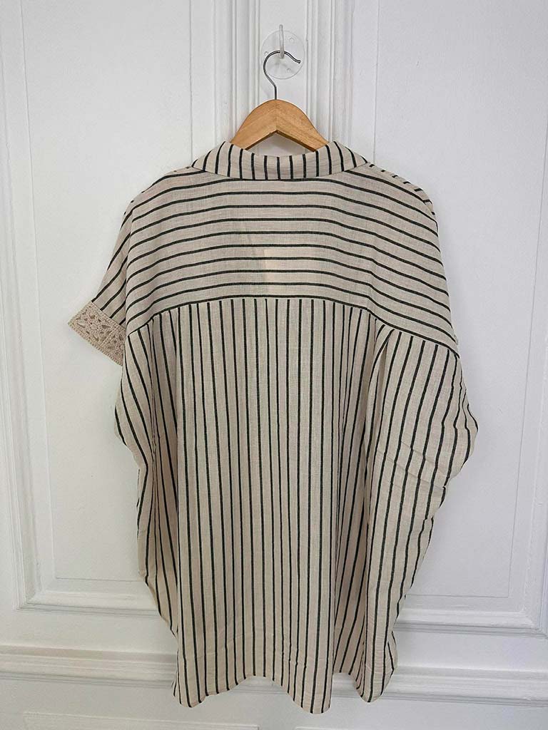 Stripe & Crochet Detail Shirt - Black