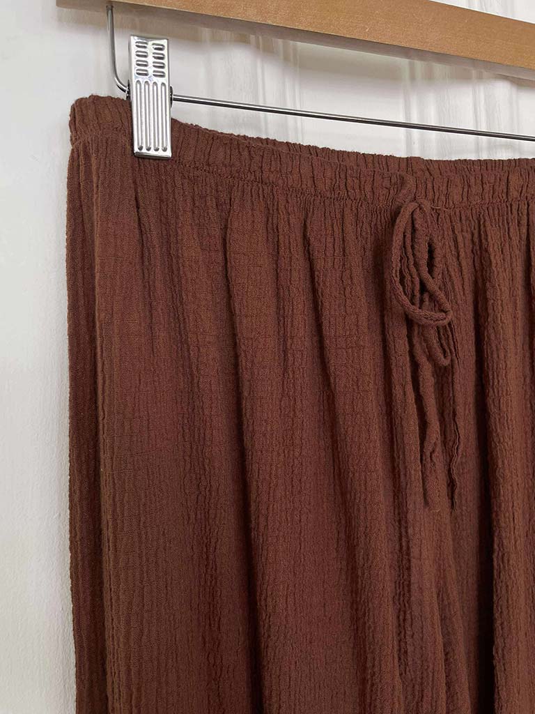 Seersucker Wide Leg Trousers - Burnt Umber