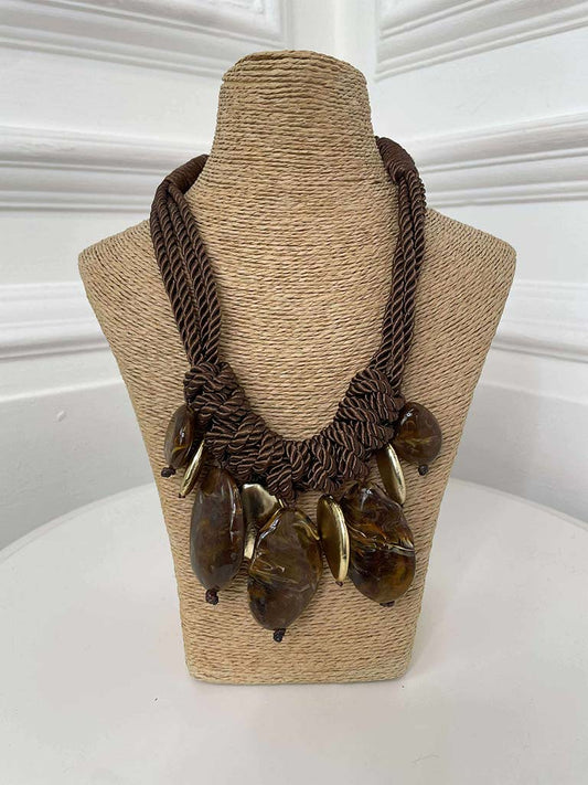 Wrapped Rope & Bead Statement Necklace