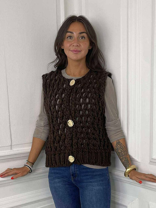 Chunky Knit Waistcoat - Chocolate