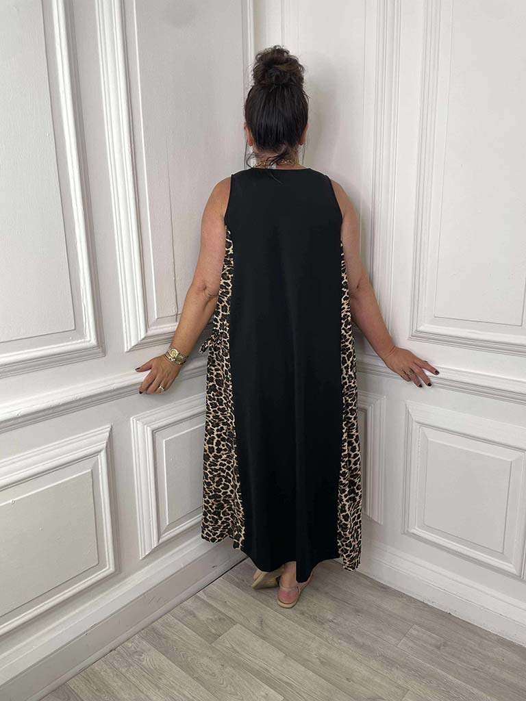 Leopard Drawstring Midi Dress - Black