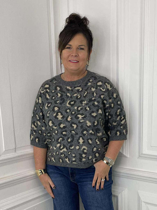 Leopard Jacquard Knit - Steel