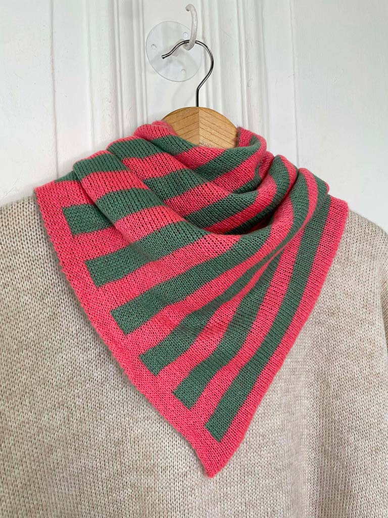 Knitted Triangle Scarf - Coral & Sage