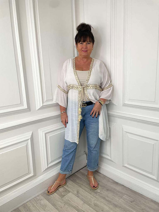 Gold Shimmer Kimono - Ivory