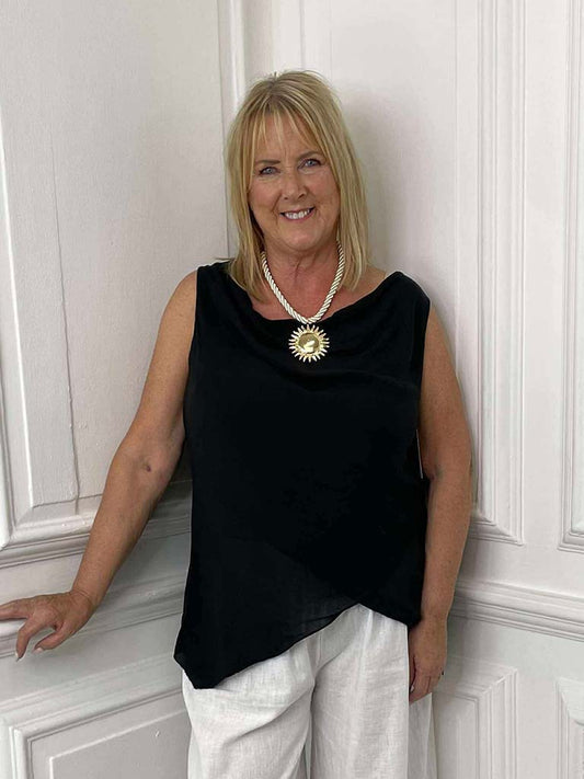 Draped Crossover Vest - Black