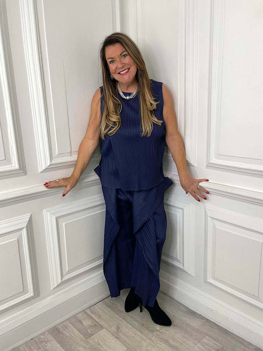 Plissé Co-ord - Navy