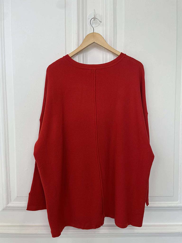 Waffle Drop Back Knit - Cherry