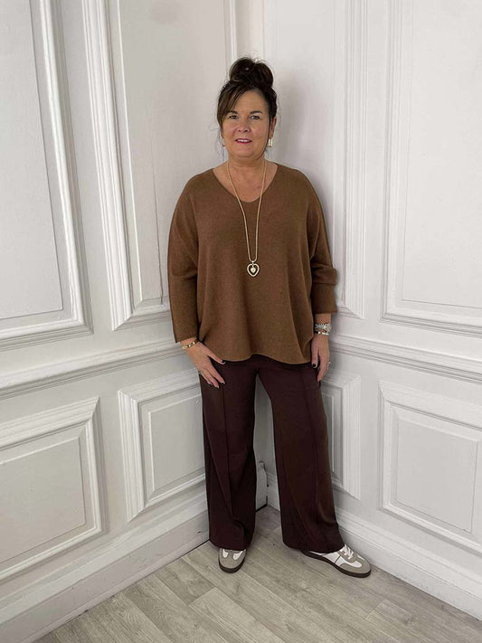 Malissa J Wide Leg Ponte Trousers - Chocolate