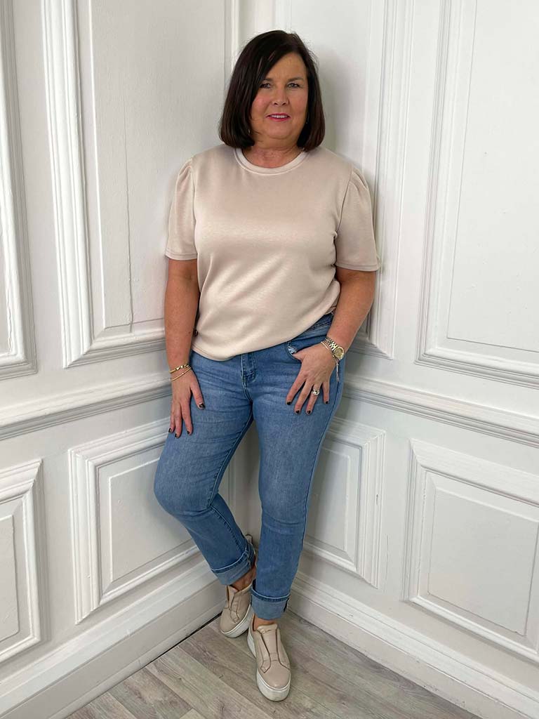 Malissa J Puff Sleeve Luxe Tee - Stone