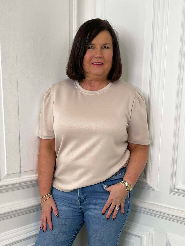 Malissa J Puff Sleeve Luxe Tee - Stone