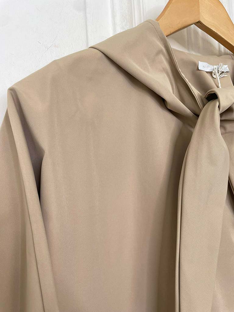 Hooded Tie Neck Jacket - Sand