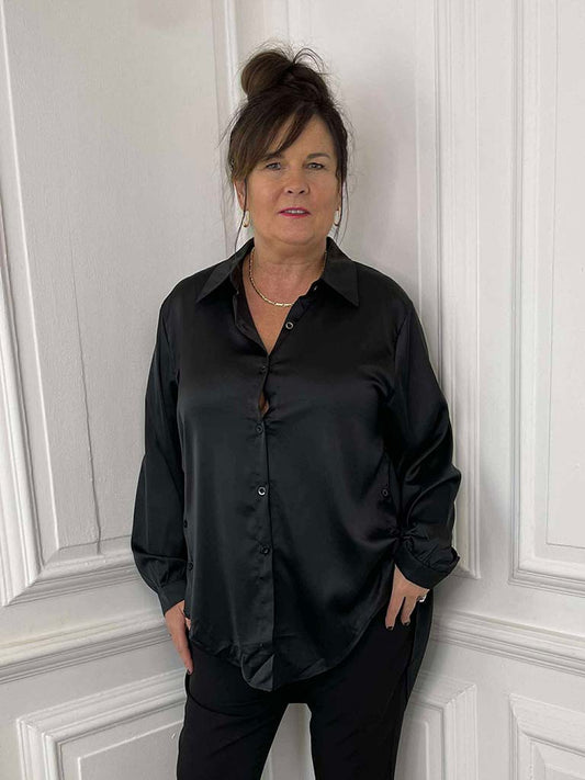 Luxe Silk Feel Shirt - Black