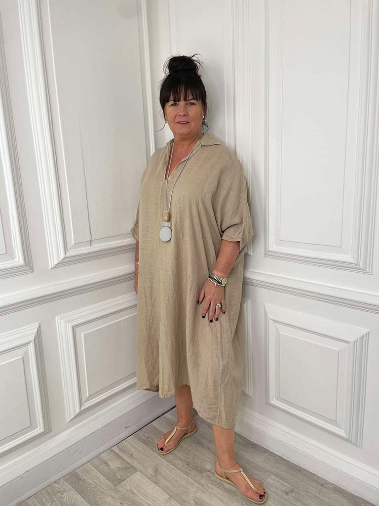 Collared Linen Dress - Sand