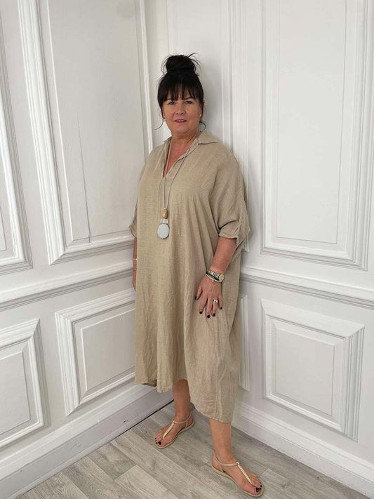Collared Linen Dress - Sand