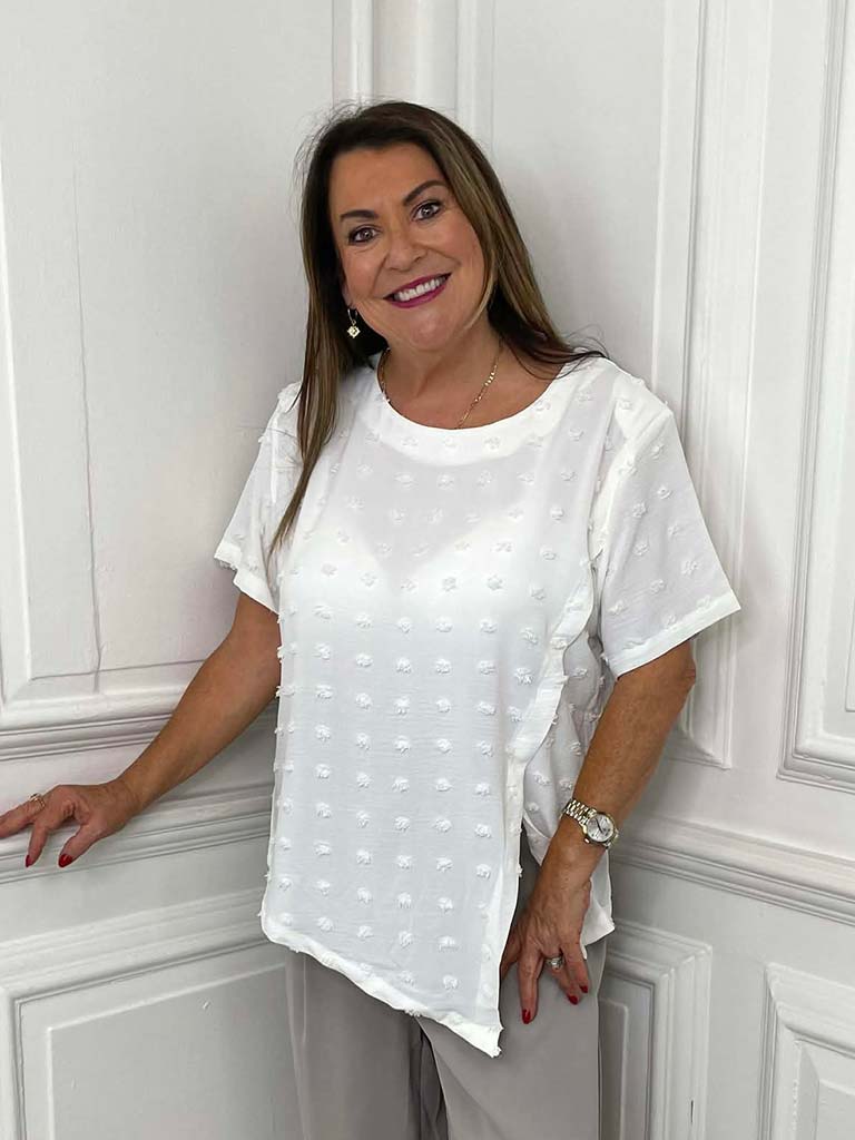 Malissa J Dobby Dot Top - White