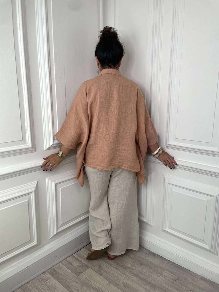 Linen Oversized Pocket Top - Pesca