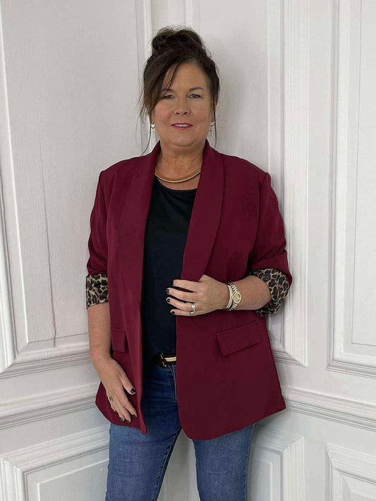 Leopard Cuff Blazer - Merlot