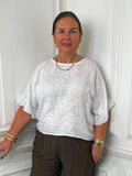 Linen Fiorita Stitch Top - White