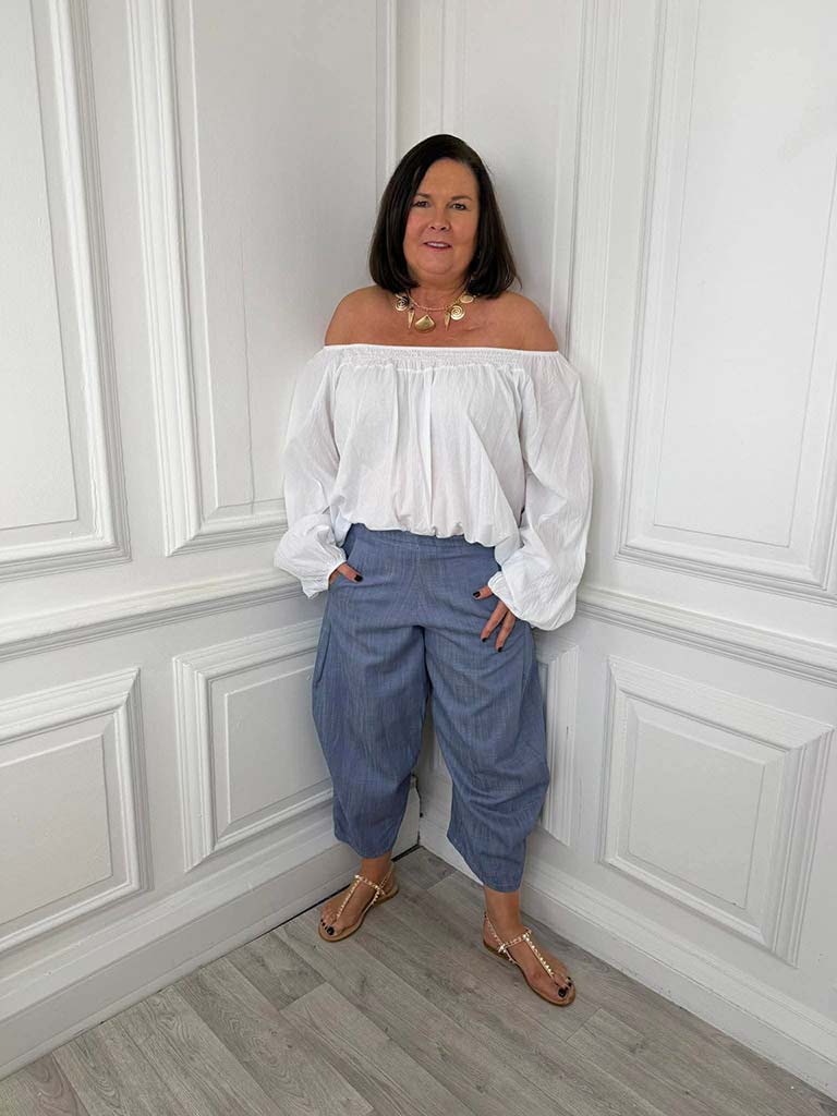 Cotton Cocoon Trousers - Denim Blue