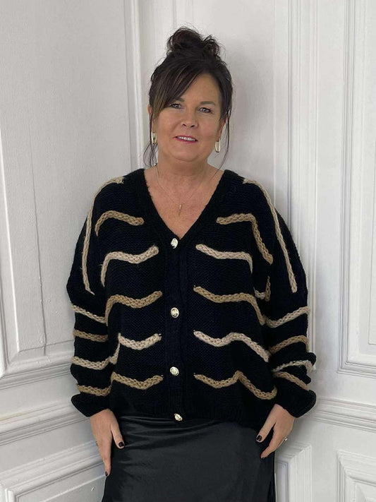 Wave Knit Cardigan - Black