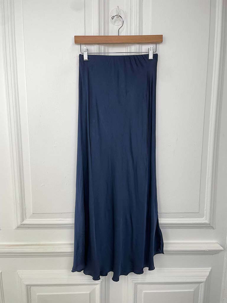 Silk Mix Bias Cut Skirt - Navy