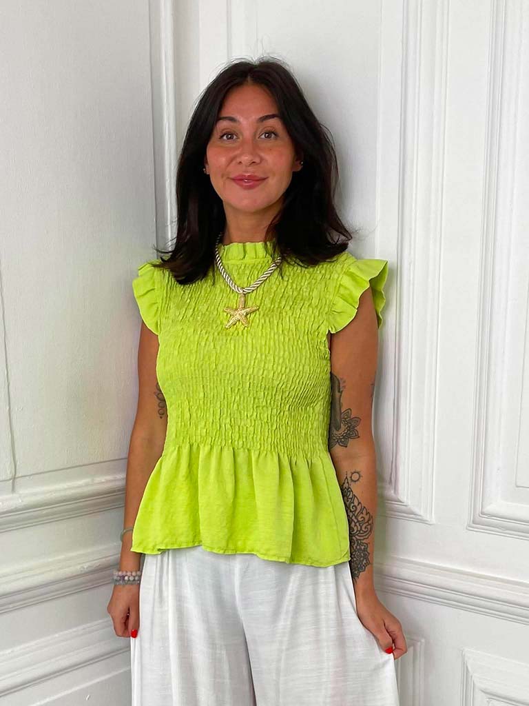 Shirred Frill Top - Lime