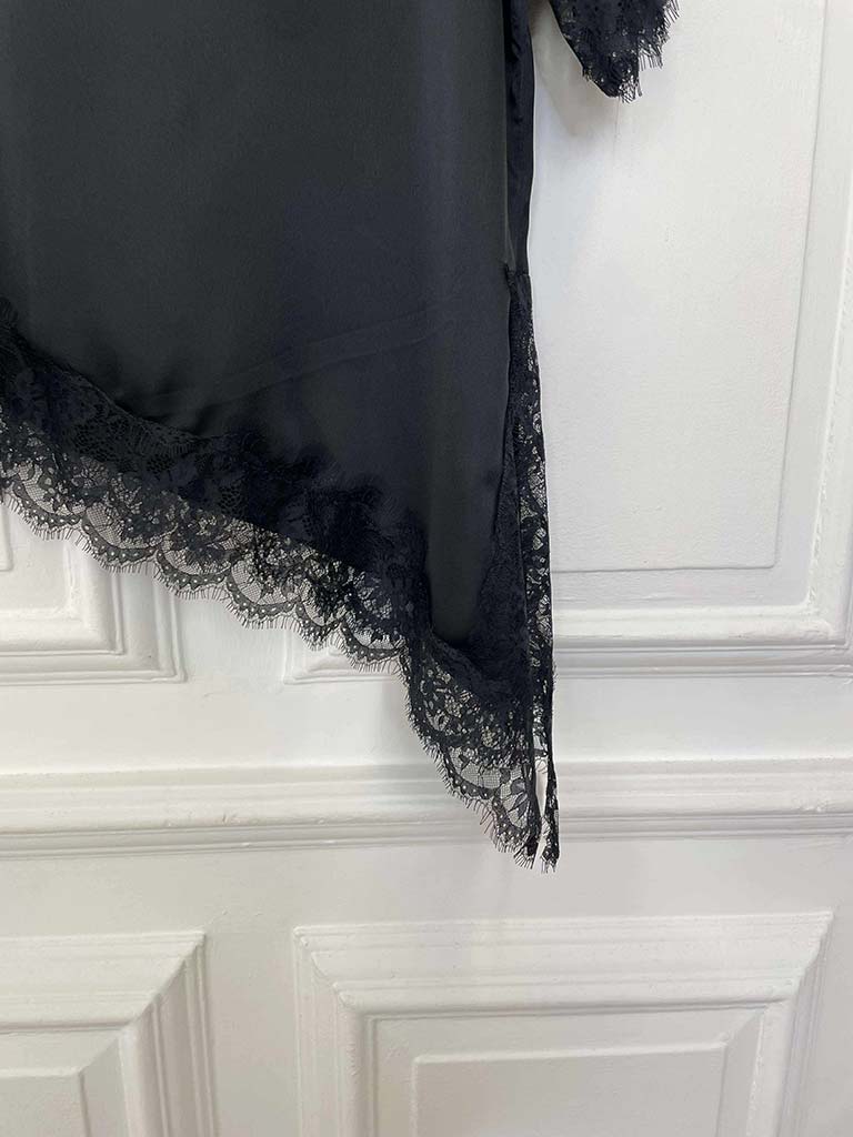 Lace Trim Asymmetric Top - Black
