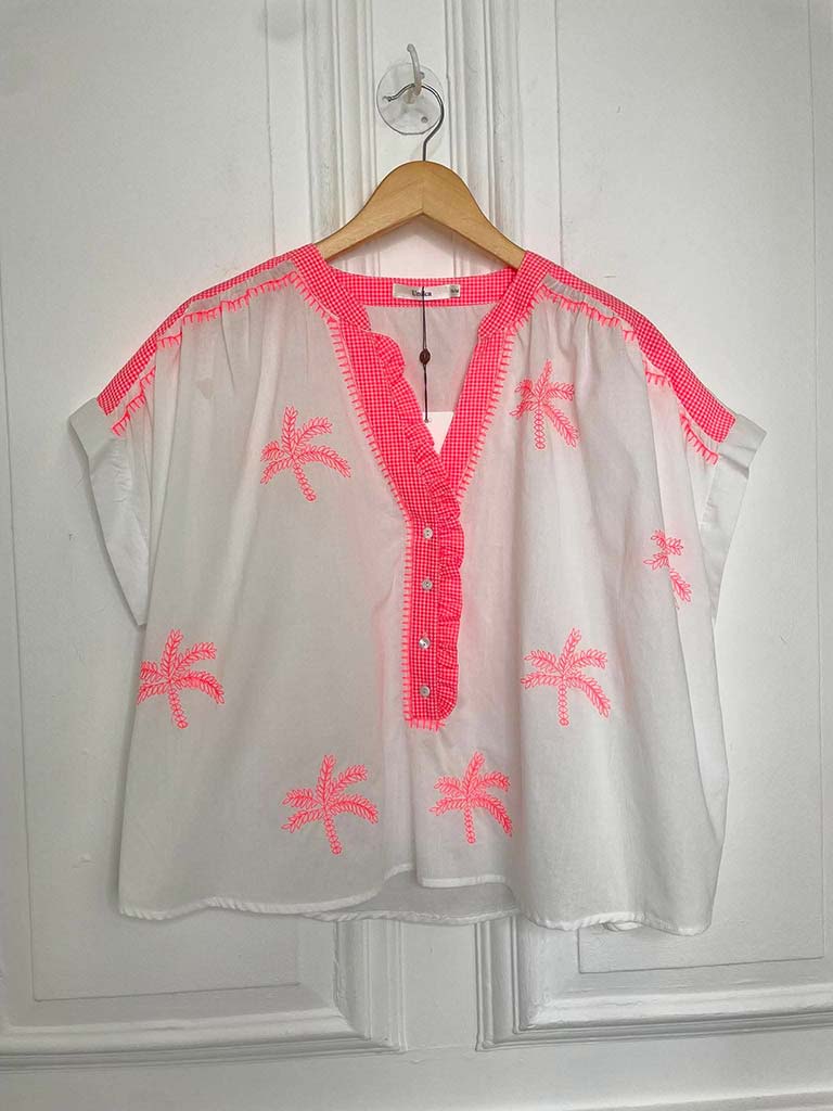 Palm Embroidered Cotton Top