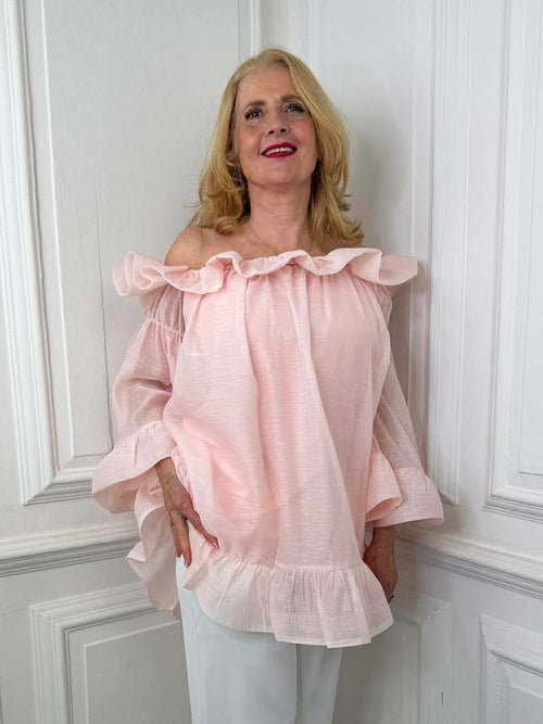 Frill Bardot Tunic - Blush