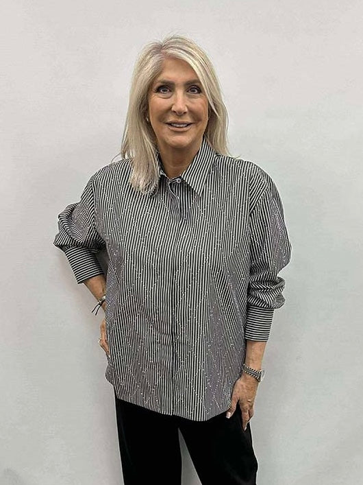 Malissa J Studded Diamond Shirt - Black & White
