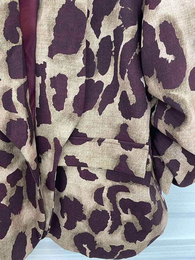 Abstract Animal Print Blazer - Plum