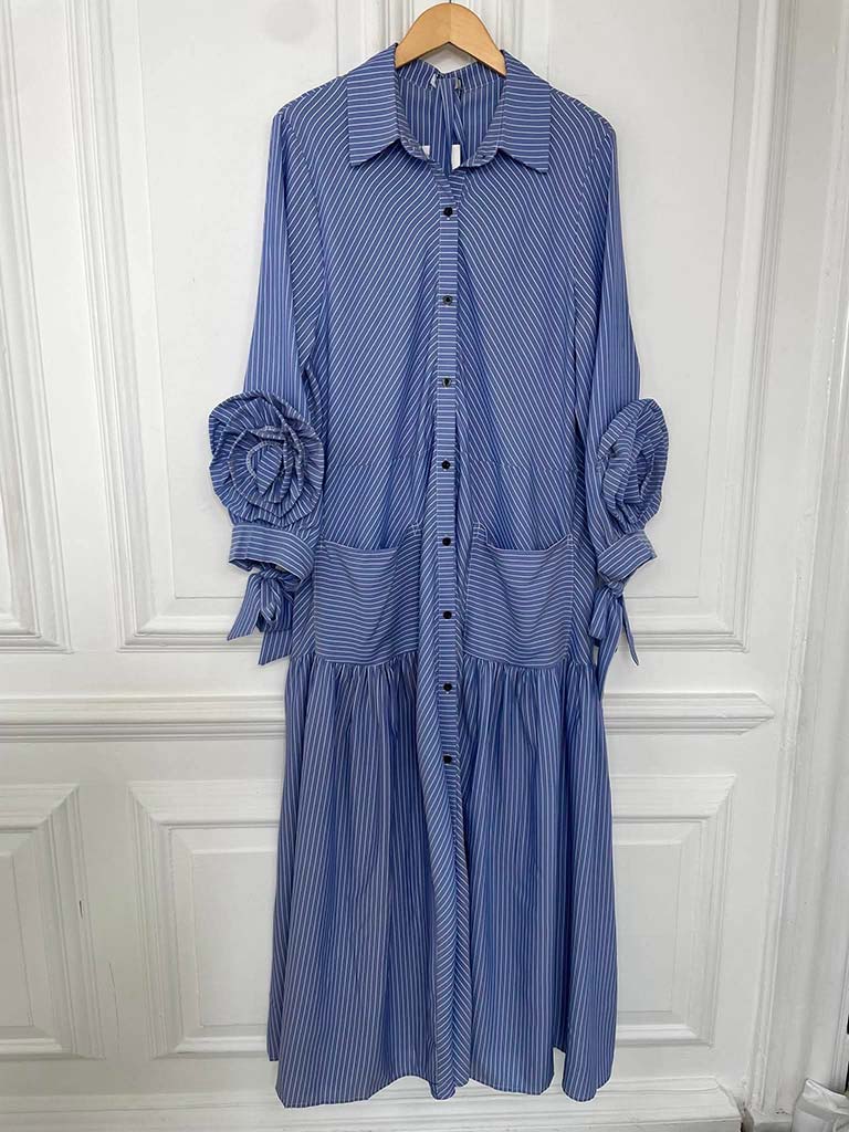 Striped Corsage Sleeve Maxi Dress