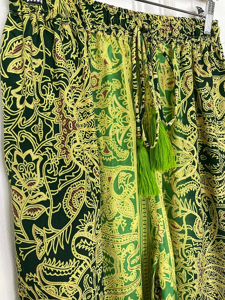 Silk Boho Palazzos - Yellow & Green