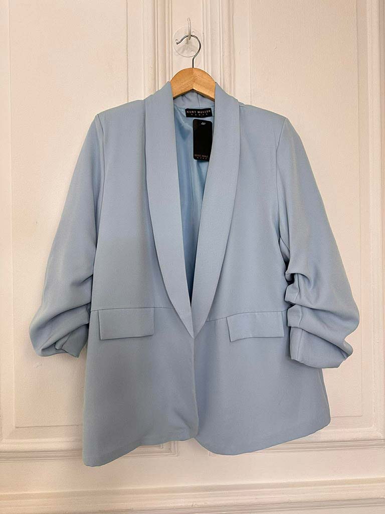 Ruched Sleeve Blazer - Powder Blue