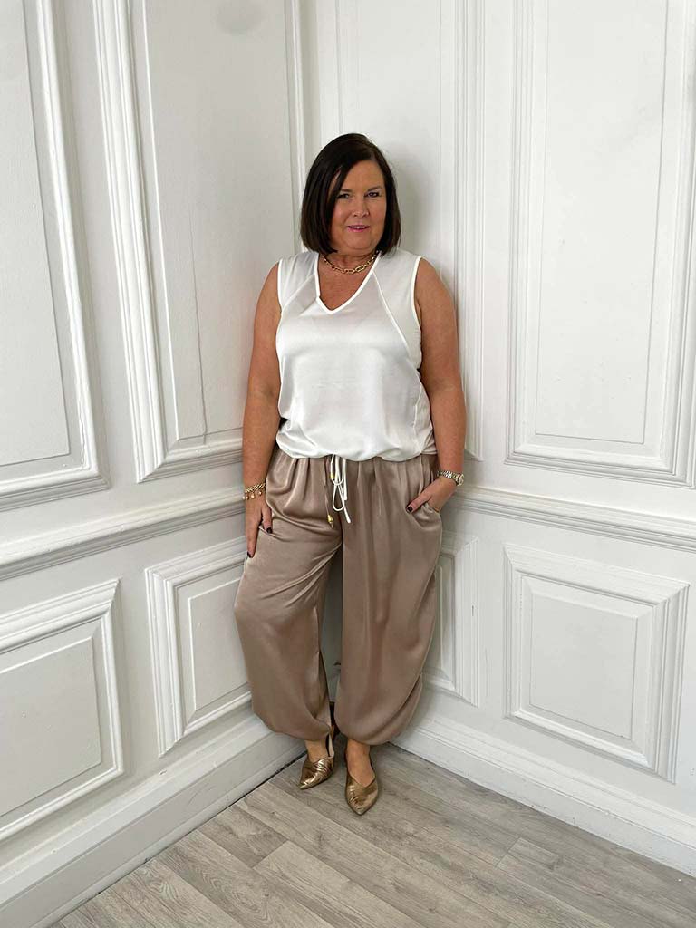 Luxe Silk Feel Cocoon Trousers - Mink