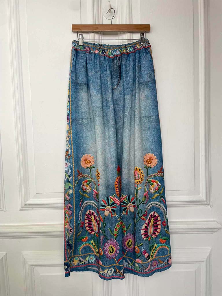 Denim Style Palazzos - Embroidery