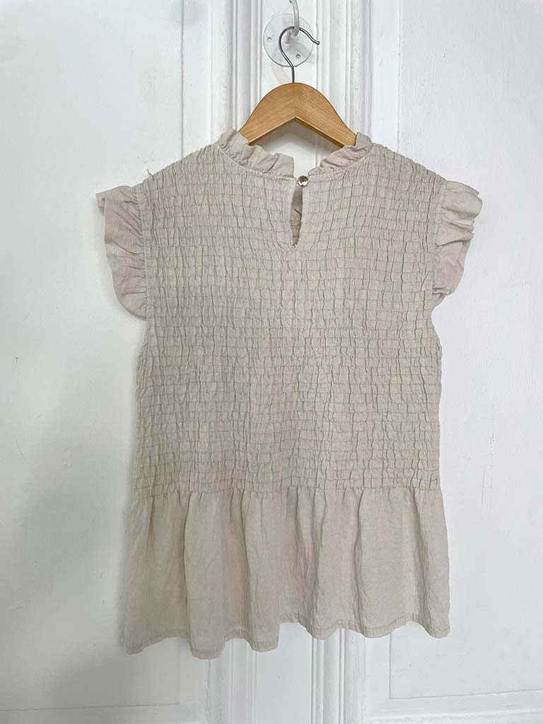 Shirred Frill Top - Stone
