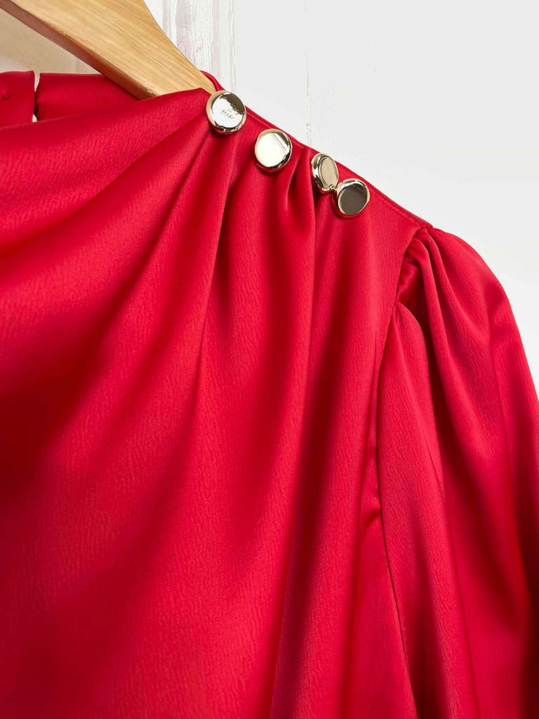 Draped Neck Blouse - Scarlet