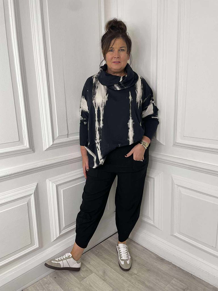 Tie Dye Pocket Top - Black & Stone