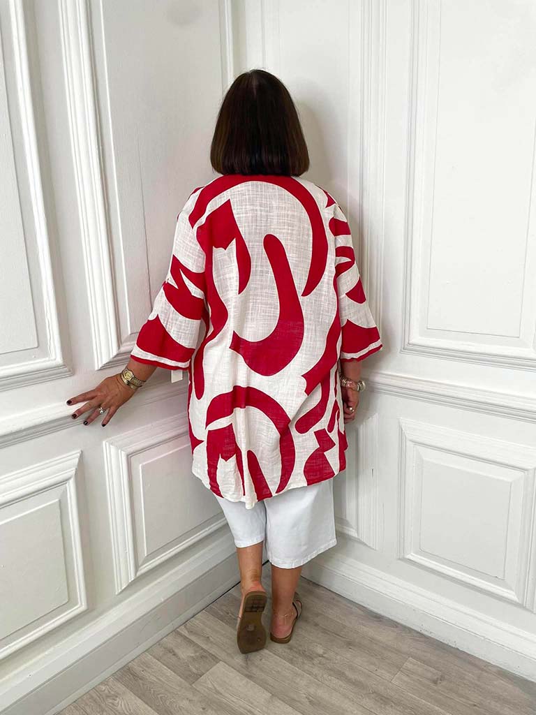 Abstract Throwover Shirt - Cherry