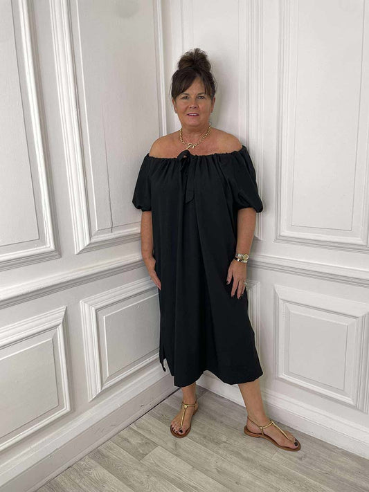 Malissa J Bardot Waffle Dress - Black